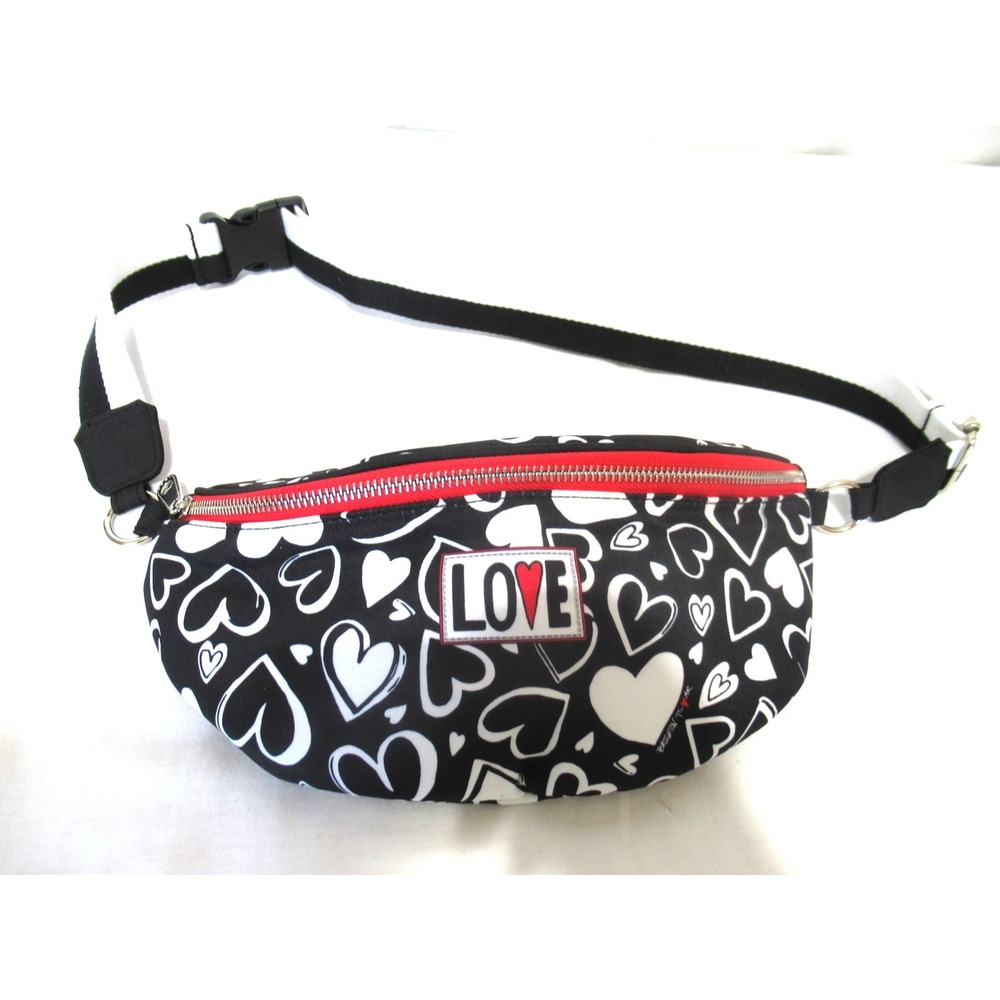 Brighton Black & White Heart Print Padded Nylon Waist Pack Fanny Pack 11" X 5"